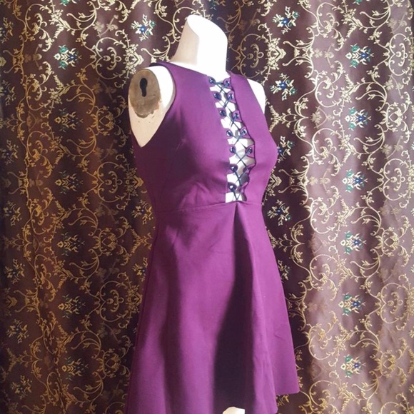 2/$35 Silence + Noise UO corset lace up front Goth Punk purple plum party dress - Picture 2 of 9